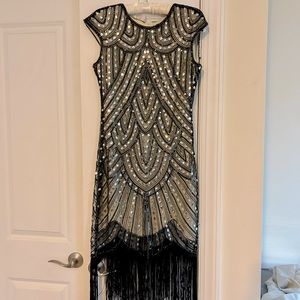Black and Tan Sequin Flapper Dress